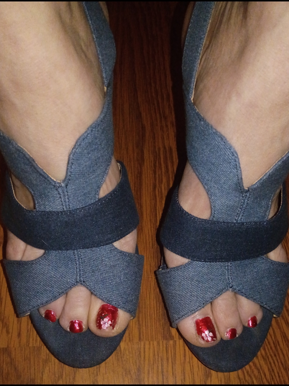 Women’s Denim-Style Gray Strappy Heels